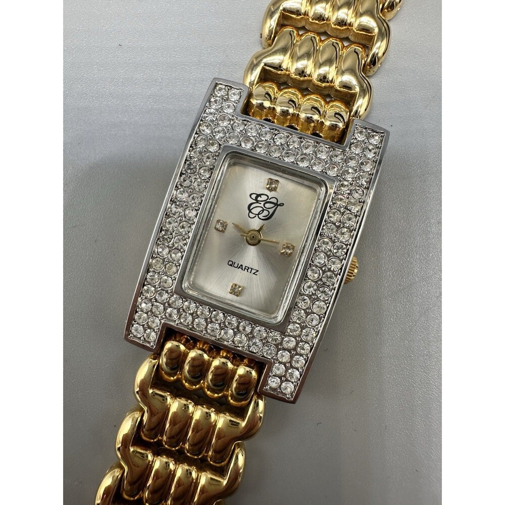 Gold Tone Elizabeth Taylor White Diamonds Crystal Studded Case Watch Works!